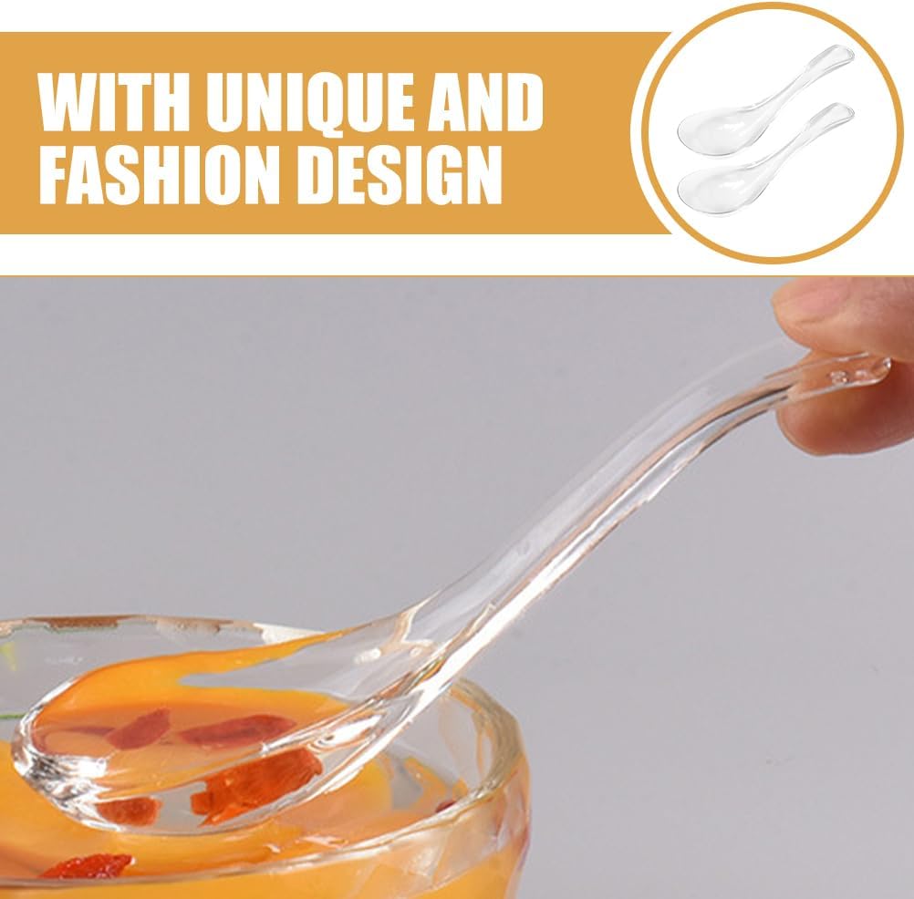 VOSAREA 2pcs Clear Glass Spoons Asian Soup Spoons Glass Foods Spoons Chinese Soup Spoons Asian Rice Spoon Japanese Wonton Soba Ramen Noodle Spoon