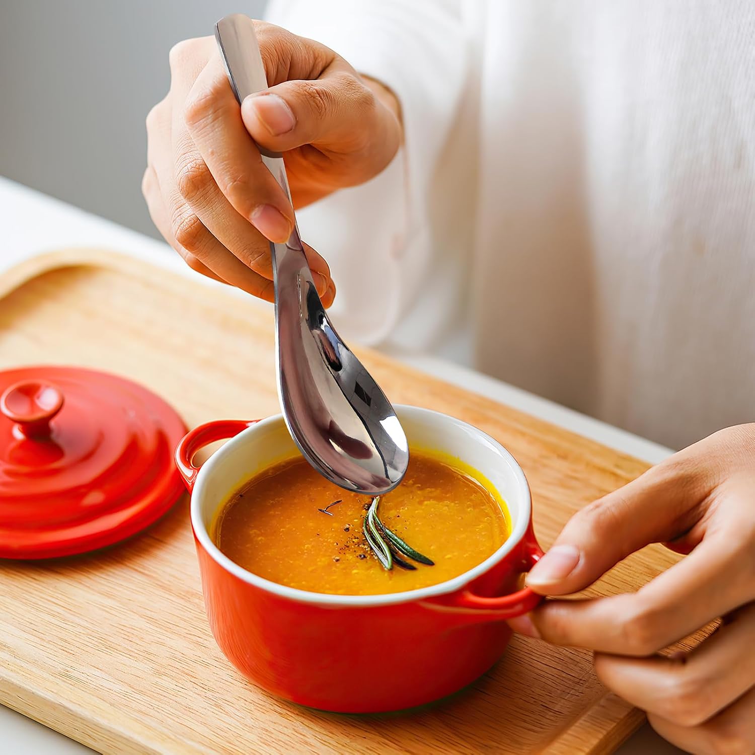 AOOSY Soup Spoons Stainless Steel Korean Spoons Asian Soup Spoon  6.3 Inches Heavy Duty Thick Short Handle Stainless Steel Ramen Spoon for Soup Cereals  Set of 6