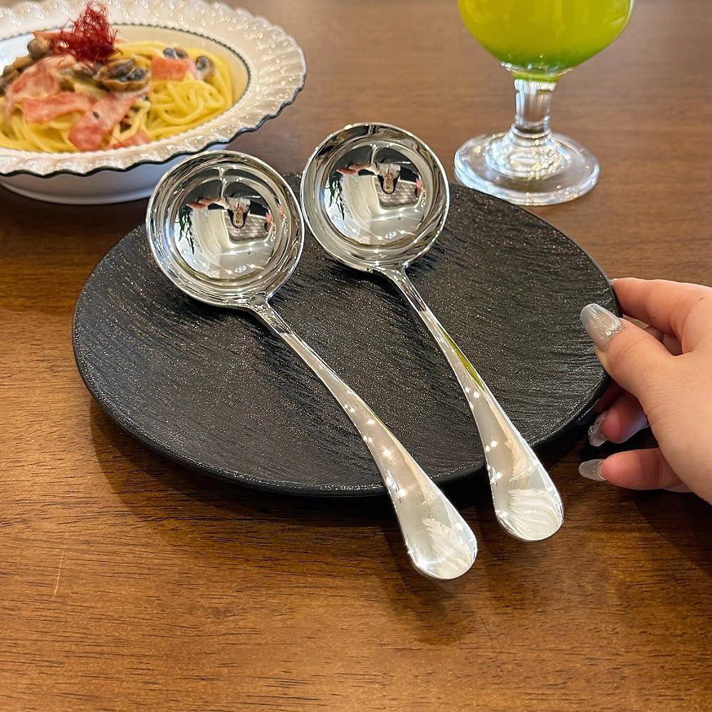 Small Ladle  Sauce - Gravy Ladle  7.9 Inch  18/10 Stainless Steel Small Gravy Soup Spoon for Spooning Gravies or Sauces  Set of 2(Silver）